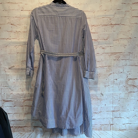 MaxMara weekend Dress striped cotton 4 stand up collar blue white belted pockets - Picture 12 of 16